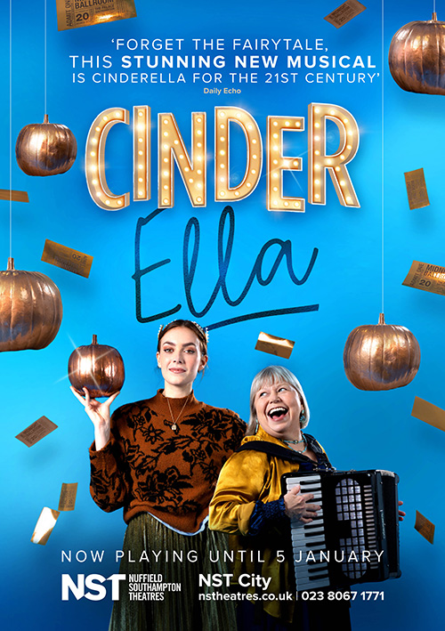 Musical theatre poster design for the Christmas family show CinderElla for Nuffield Southampton Theatres