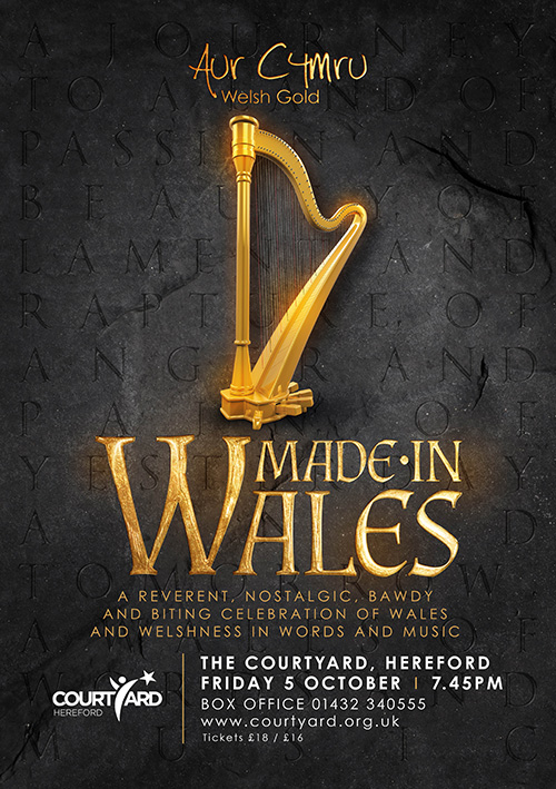 Concert tour poster graphic design for bilingual Welsh and English tour of Made in Wales