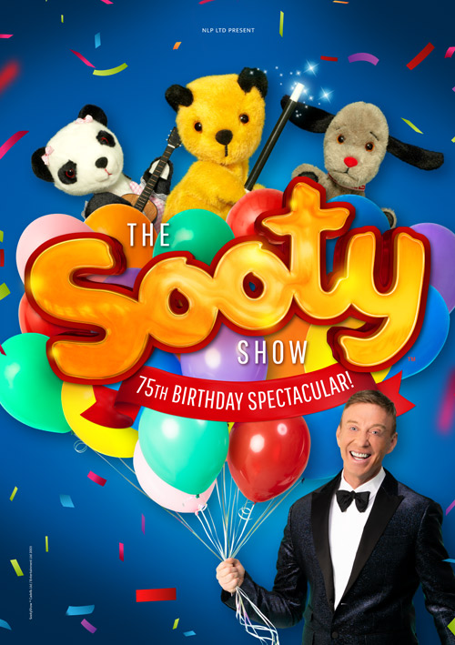 The Sooty Show live UK tour poster design featuring Sooty, Sweep and Soo